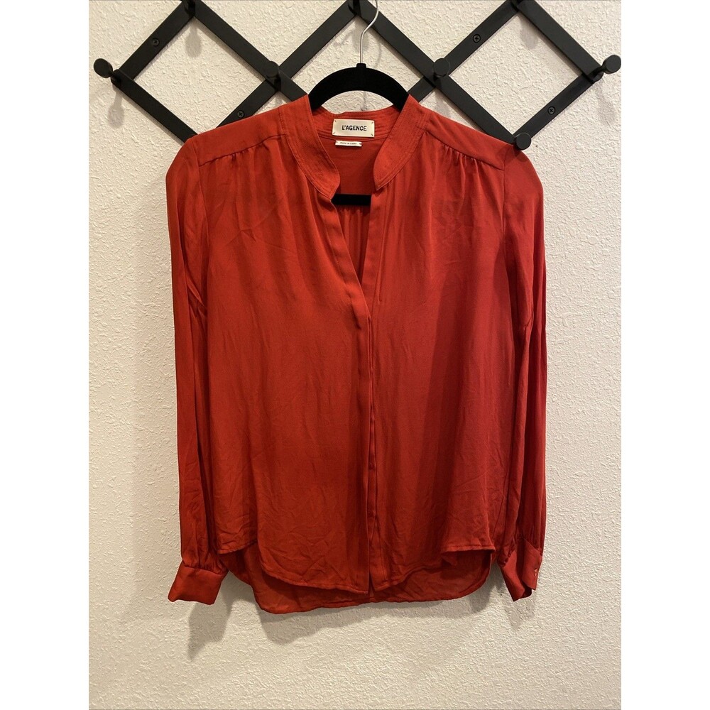 L’agence Silk Placket Button Up Blouse Rust Red S… - image 1